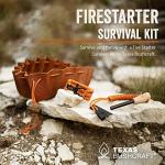 Texas Bushcraft Fire Starter Survival Kit - Ferro Rod Flint Fire Steel, Striker Tool | Cowhide Leather Tinder Bag | Emergency Paracord Bracelet Camping Gear (Burnt Orange, L)