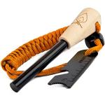 Texas Bushcraft Fire Starter Survival Kit - Ferro Rod Flint Fire Steel, Striker Tool | Cowhide Leather Tinder Bag | Emergency Paracord Bracelet Camping Gear (Burnt Orange, L)