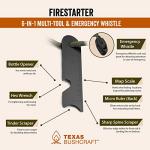 Texas Bushcraft Fire Starter Survival Kit - Ferro Rod Flint Fire Steel, Striker Tool | Cowhide Leather Tinder Bag | Emergency Paracord Bracelet Camping Gear (Burnt Orange, L)