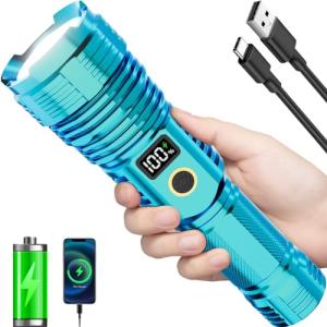 Flashlights High Lumens Rechargeable, 100,000LM LED Super Bright Flash Light, Zoomable Linternas with LCD Digital Display, 5 Mode, Waterproof, Powerful Tactical Flashlight for Emergencies Camping Gift