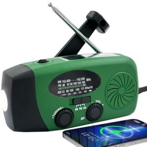 Emergency Hand Crank Radio with LED Flashlight for Emergency, AM/FM NOAA Portable Weather Radio with 2000mAh Phone Charger, USB Charged & Solar Power for Camping, Emergency (Army Green)