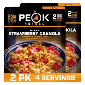 Peak Refuel Strawberry Granola 2-Pack | Freeze Dried Backpacking, Camping & Emergency Prep Food | 2 Servings Pouches