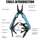 FLISSA 16-in-1 Multi Tool Pliers, Gifts for Men, Stainless Steel EDC Multitool with Pocket Knife, Belt Clip and Oxford Pouch, Self-locking Multipurpose Utility Multi-Tool for Camping Survival Outdoor