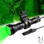 ULTRAFIRE T6 Red Green Hunting Light, 1800 Lumens 600 Yards Long Range Predator Flashlight for Coyote Varmint, High Power LED Night Hunting Gear with Picatinny Mount & Pressure Switch (RGB Filters)