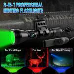 ULTRAFIRE T6 Red Green Hunting Light, 1800 Lumens 600 Yards Long Range Predator Flashlight for Coyote Varmint, High Power LED Night Hunting Gear with Picatinny Mount & Pressure Switch (RGB Filters)