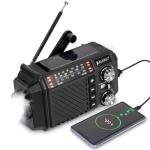 Hand Crank Emergency Weather Radio with 2600mAh/9620mWh Power Bank, NOAA AM FM Shortwave Portable Radio, Solar & USB-C Charging, Flashlight, SOS Alarm for Emergency Kits (Black)