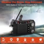 Hand Crank Emergency Weather Radio with 2600mAh/9620mWh Power Bank, NOAA AM FM Shortwave Portable Radio, Solar & USB-C Charging, Flashlight, SOS Alarm for Emergency Kits (Black)
