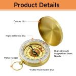 Waterproof Brass Survival Compass for Hiking & Camping – Pocket Navigation Compass with Large Dial and Keychain Loop, Outdoor Military Style Compass for Kids, Scouts, Hunting, Backpacking & Survival