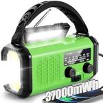 Hand Crank Emergency Radio,37000mWhSolar Powered Hand Crank Portable NOAA AM FM Weather Radio with 3Mode Flashlight and Reading Light,Cell Phone Charger,Home and Emergency Distress Signal (Green)