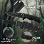 FLISSA 4-7/8” Survival Knife with Sheath, Fixed Blade Knife with Whistle & Fire Starter for Camping, Outdoor, Bush Craft, Tactical, Fiberglass Nylon Handle, Gift for Husband, Father, Friend