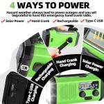 Hand Crank Emergency Radio,37000mWhSolar Powered Hand Crank Portable NOAA AM FM Weather Radio with 3Mode Flashlight and Reading Light,Cell Phone Charger,Home and Emergency Distress Signal (Green)
