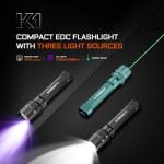 ACEBEAM K1 Rechargeable EDC AA Flashlight with Green Beam, UV and White LED Combo, 1000 High Lumens Pocket Flashlight, Triple Sources Super Bright Small Flash Light for Emergency, Camping, Home