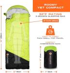 Expedition Camping Sleeping Bags with Compression Sack – 32°F/0°C Lightweight Camping Sleeping Bag for Camping & Hiking, Water-Resistant, Fits Adults & Teens Up to 6'0"