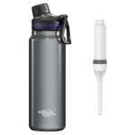 Filtered Water Bottle, Membrane Solutions C3 Water Bottle Filter with Replaceable ACFX2 Filter Cartridge, Portable Water Filter 36oz BPA-Free for Travel, Hiking & Camping Drinking use(Grey)