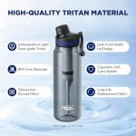Filtered Water Bottle, Membrane Solutions C3 Water Bottle Filter with Replaceable ACFX2 Filter Cartridge, Portable Water Filter 36oz BPA-Free for Travel, Hiking & Camping Drinking use(Grey)