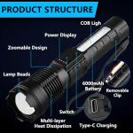 Rechargeable LED Flashlights, 90,000 Lumens Super Bright Handheld FlashLight, 7 Modes with COB Work Light, IPX6 Waterproof, Adjustable Tactical Flash light for Home,Camping and Emergencies-2 Pack
