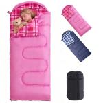 Uniqwamer Kids Sleeping Bag for Girls Boys - 4 Seasons Cold & Warm Weather Flannel Camping Sleeping Bags, Lightweight & Waterproof 45°F Sleeping Bag for Camping Hiking Outdoor Travel (Pink)