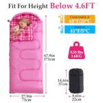 Uniqwamer Kids Sleeping Bag for Girls Boys - 4 Seasons Cold & Warm Weather Flannel Camping Sleeping Bags, Lightweight & Waterproof 45°F Sleeping Bag for Camping Hiking Outdoor Travel (Pink)