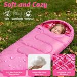 Uniqwamer Kids Sleeping Bag for Girls Boys - 4 Seasons Cold & Warm Weather Flannel Camping Sleeping Bags, Lightweight & Waterproof 45°F Sleeping Bag for Camping Hiking Outdoor Travel (Pink)