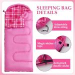 Uniqwamer Kids Sleeping Bag for Girls Boys - 4 Seasons Cold & Warm Weather Flannel Camping Sleeping Bags, Lightweight & Waterproof 45°F Sleeping Bag for Camping Hiking Outdoor Travel (Pink)