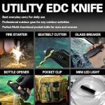 Father's Day, Mother's Day & Birthday Gifts For Men/Women: ALBATROSS 7-in-1 Tactical Survival Knife - Glass Breaker, Seatbelt Cutter, Serrated Steel Blade, Firestarter, LED Flashlight, Bottle Opener & Pouch | Military, Emergency, Outdoor Rescue Gear For Dad, Mom, husband, wife, boyfriend, Grandfather (Black)