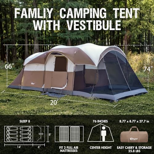 8-Person Weather-Resistant Camping Tent with Porch