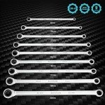 DURATECH Extra Long Ratcheting Wrench Set, Double Box End Wrench Set, Metric, 9-Piece, 8,10,12,13,14,16,17,19,22 mm, CR-V Steel, with EVA Foam Tool Organizer
