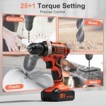 Cordless Drill, 20V Power Drill, Double 2000mAh Batteries Electric Drill, Cordless Drill with Battery and Charger, 3/8" Keyless Chuck Battery Drill with 25+1 Max 370 In-lb Torque, 42Pcs Drill Bits