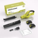 SEYVUM Leaf Blower, 20V Cordless Leaf Blower with 2 Pcs Li-ion Battery, Electric Leaf Blower for Lawn Care, 320CFM 150MPH Battery Powered Leaf Blower, for Patio, Garden Cleaning, Fast Charger Included