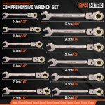 HORUSDY 12-Piece Metric Flex-Head Ratcheting Wrench Set with Organizer | 8-19 mm Ratchet Combination Wrenches Set | 72-Teeth | Chrome Vanadium Steel