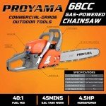 PROYAMA 68CC 2-Cycle Top Handle Gas Powered Chainsaw 24 Inch 20 Inch Petrol Handheld Cordless Chain Saw for Tree Wood Cutting