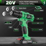 Tegatok 20V Cordless Drill Set, 3/8 Drill Handheld Drill Kit with 18+1 Torque Setting, LED Electric Power Drill Set with Battery and Charger, Electric Screwdriver Tools Kit, 2 Batteries