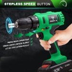 Tegatok 20V Cordless Drill Set, 3/8 Drill Handheld Drill Kit with 18+1 Torque Setting, LED Electric Power Drill Set with Battery and Charger, Electric Screwdriver Tools Kit, 2 Batteries