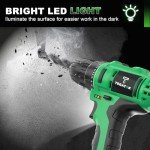 Tegatok 20V Cordless Drill Set, 3/8 Drill Handheld Drill Kit with 18+1 Torque Setting, LED Electric Power Drill Set with Battery and Charger, Electric Screwdriver Tools Kit, 2 Batteries