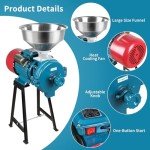 Snowtaros Electric Grain Mill Grinder 3000W 110V, Commercial Corn Grinder with Funnel, Dry Feed Grain Mill Machine, Thickness Adjustable, Powder Grinder for Grain Corn Rice Herbs Pepper (Dry Grinder)