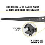 Klein Tools 3227 Extra Wide Adjustable Wrench, Made in USA, Construction Spud Wrench for Up to 1-7/16-Inch Nuts and Bolts, 10-Inch, with Tether Hole