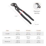 Amazon Basics 3-Piece Quick Release Groove Joint Pliers Set, Drop Forged Chrome Vanadium Steel, Includes 7-inch,10-inch, and 12-inch, Black