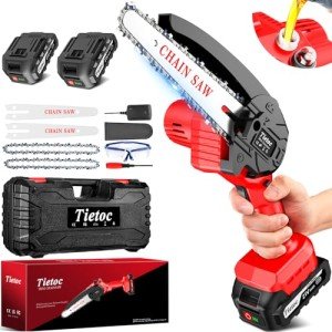 Tietoc Cordless Mini Chainsaw 6 Inch [Women Friendly] Small Chainsaws Battery Powered, Electric Saws With Security Lock & Auto Oiler System, Super Handheld Rechargeable Chain Saw For Wood/Tree Cutting