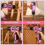 Cordless Drill：DEKOPRO 12V Power Drill Set with Pink Electric Drill with Tool Set Gift Box, Pink Drill Set for Women