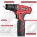 FADAKWALT Cordless Drill Set,12V Power Drill Set with Battery and Charger, Electric Driver/Drill Bits, 3/8'' Keyless Chuck,21+1 Torque Setting, 180 inch-lbs, with LED Electric Drill Set (Red)