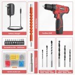 FADAKWALT Cordless Drill Set,12V Power Drill Set with Battery and Charger, Electric Driver/Drill Bits, 3/8'' Keyless Chuck,21+1 Torque Setting, 180 inch-lbs, with LED Electric Drill Set (Red)