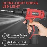 FADAKWALT Cordless Drill Set,12V Power Drill Set with Battery and Charger, Electric Driver/Drill Bits, 3/8'' Keyless Chuck,21+1 Torque Setting, 180 inch-lbs, with LED Electric Drill Set (Red)
