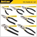 HURRICANE 7 Pieces Pliers Set, 8 inch Groove Joint Pliers, 8 inch Slip Joint, 7 inch Linesman, 6 inch Slip Joint, 6 inch Diagonal, 6 inch Long Nose, Mini Long Nose, for DIY & Home Use