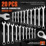 ValueMax Mechanics Wrench Set Metric and Standard, 20PCS Complete Combination Wrenches Roll Set. SAE 1/4" to 3/4", Metric 6mm to 18mm, Full Wrench Set with Roll up Pouch