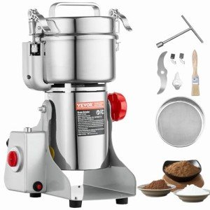 VEVOR 500g Electric Grain Mill Grinder, High Speed 2000W Commercial Spice Grinders, Stainless Steel Pulverizer Powder Machine, for Dry Grains Spices Cereals Coffee Corn Pepper, Swing Type