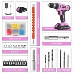 FADAKWALT Cordless Drill Set, 20V Electric Power Drill with Battery And Charger, Torque 30N, 21+1 Torque Setting, 3/8-Inch Keyless Chuck, Drill Driver Bits Kit, with LED Electric Drill Set. （Pink)