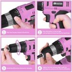 FADAKWALT Cordless Drill Set, 20V Electric Power Drill with Battery And Charger, Torque 30N, 21+1 Torque Setting, 3/8-Inch Keyless Chuck, Drill Driver Bits Kit, with LED Electric Drill Set. （Pink)