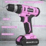 FADAKWALT Cordless Drill Set, 20V Electric Power Drill with Battery And Charger, Torque 30N, 21+1 Torque Setting, 3/8-Inch Keyless Chuck, Drill Driver Bits Kit, with LED Electric Drill Set. （Pink)