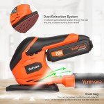 Yunirvana 20V 1.3Ah Cordless Sander, Detail Sanders, 20Pcs Sandpapers,12000 RPM Sanders with Dust Collection System for Tight Spaces Sanding in Home Decoration, Battery and Charger Included