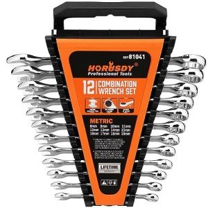 HORUSDY 12-Piece Metric Wrench Set | Combination Wrench Set with Organizer | 12 Point | 8mm - 19mm | Chrome Vanadium Steel